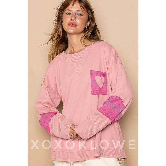 POL Pink Heart Patch Waffle Knit Top Oversized - Picture 13 of 14